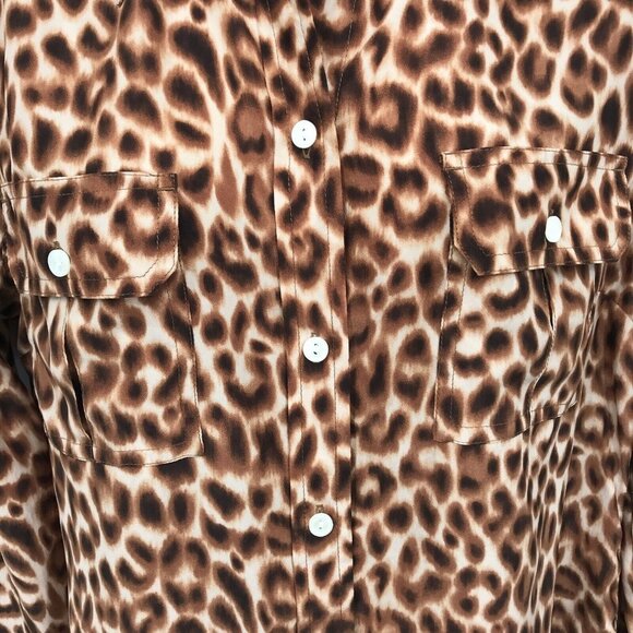 Lucky Brand Women's 100% Silk Animal Print Collared Long Sleeves Shirt Size M - Picture 4 of 9